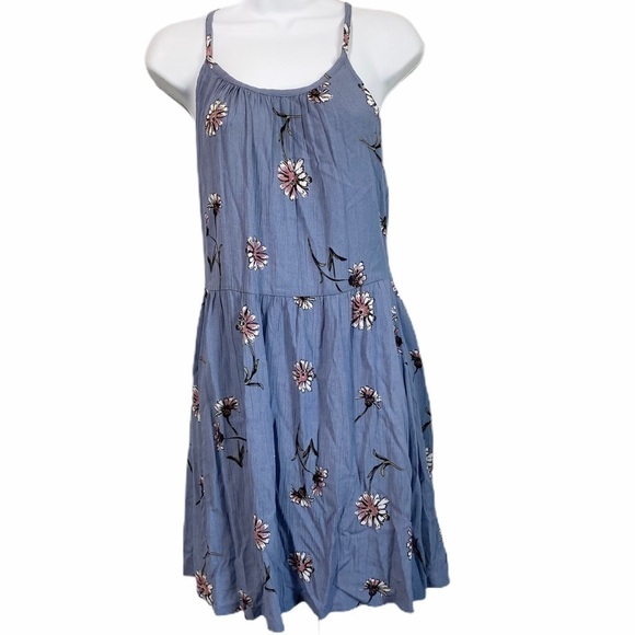 Wallflower spaghetti strap criss cross back blue floral dress size Medium - Picture 1 of 7